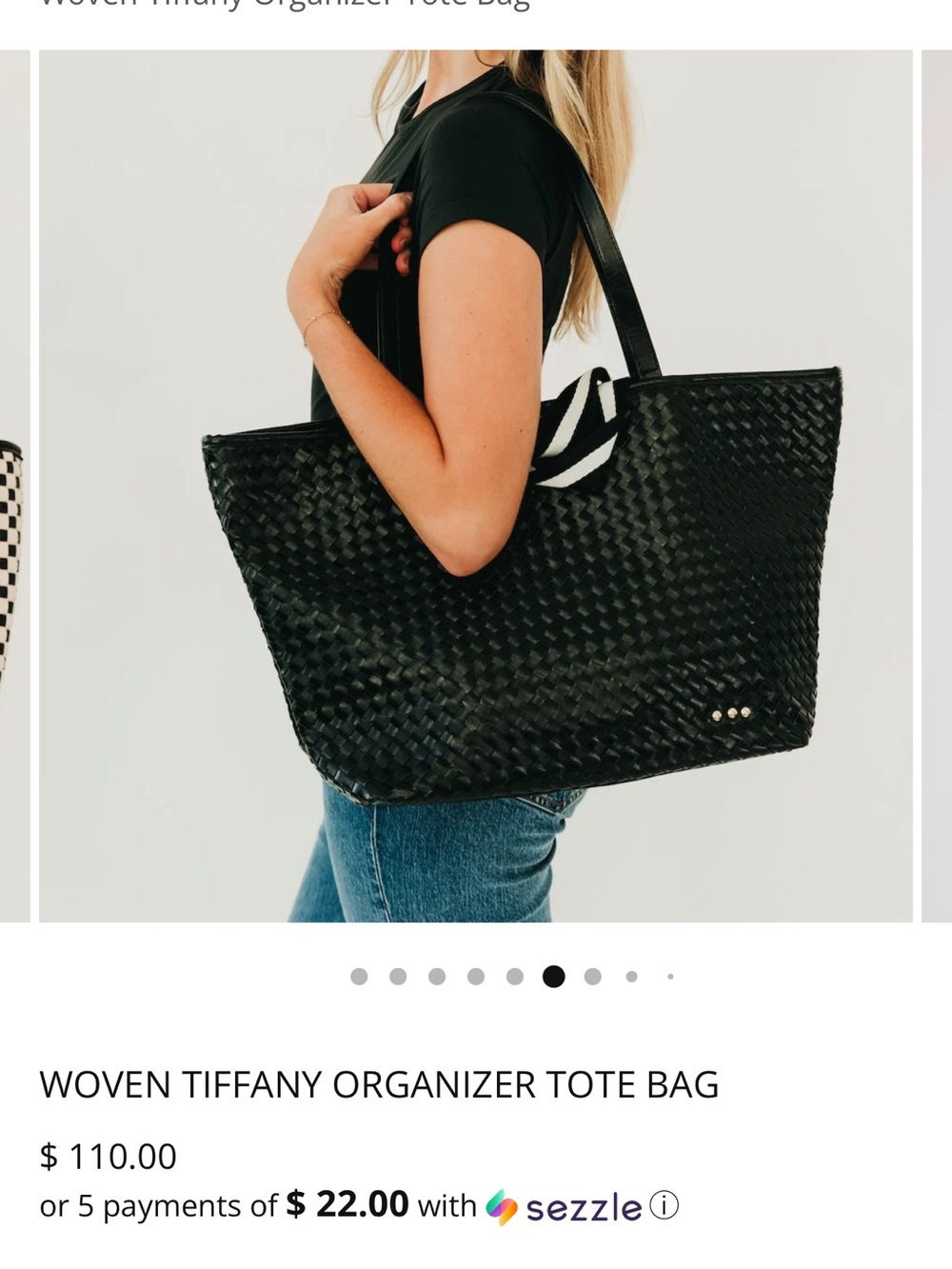 Pretty Simple Black Woven Tote with Stripe Accent Handles - Picture 4 of 4
